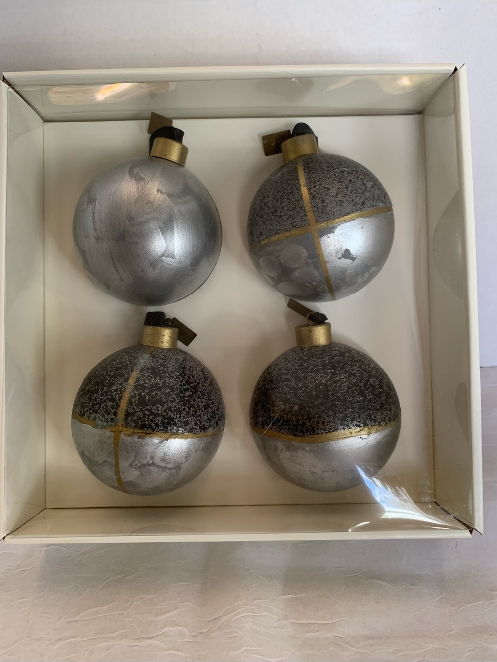 Hearth & Hand w/Magnolia Galvanized Ornament Set 4 Christmas Balls NIB